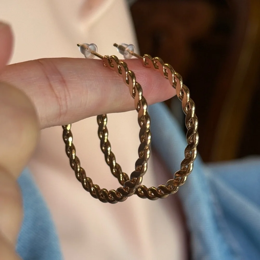Elegant Gold Braided Hoop Earrings (used)